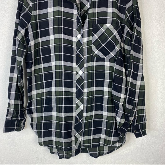 Athleta Button Down Plaid Top Green Black Sz S - Picture 3 of 5